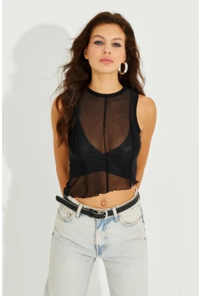 Kadın Siyah Tül Bluz B2735