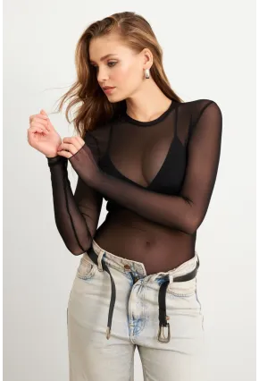 Kadın Siyah Tül Body RX454