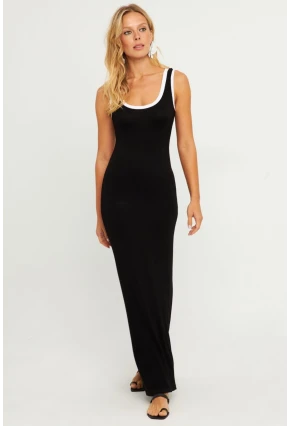 Kadın Siyah U Yaka Kolsuz Maxi Elbise EY2802