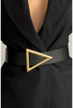 Kadın Siyah Üçgen Tokalı Kemer BE607