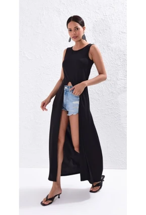 Kadın Siyah Uzun Tunik Elbise Yİ1823