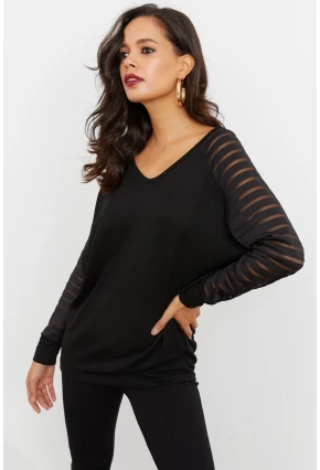 Kadın Siyah V Yaka Bluz ST3074