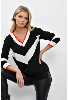 Kadın Siyah V Yaka Triko Tunik DA49