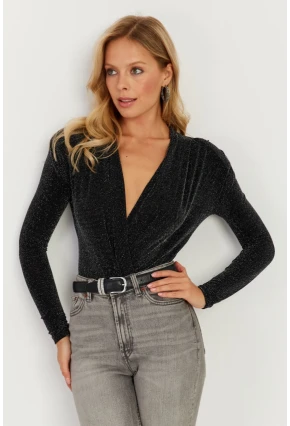 Kadın Siyah Vatkalı Kruvaze Çıtçıtlı Bodysuit GÇ151