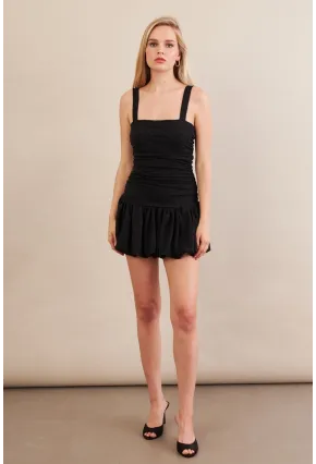 Kadın Siyah Volanlı Astarlı Mini Tül Elbise KED7316