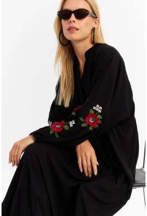 Kadın Siyah Volanlı Maxi Elbise MALO9