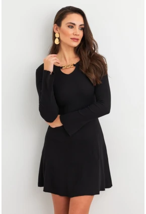 Kadın Siyah Yakası Aksesuarlı Mini Elbise FRY2267