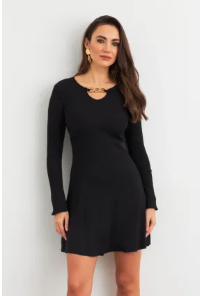 Kadın Siyah Yakası Aksesuarlı Mini Elbise FRY2267