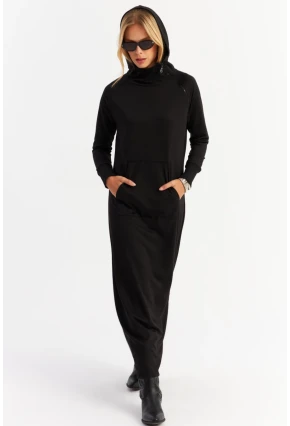 Kadın Siyah Yakası Fermuarlı Maxi Sweat Elbise MTF12