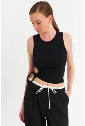 Kadın Siyah Yanı Büzülebilir Basic Bluz RSP329