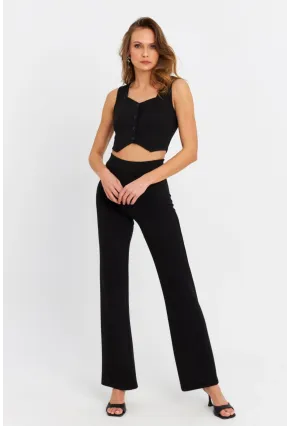 Kadın Siyah Yelekli Pantolon Takım RU9623