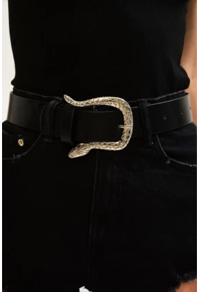 Kadın Siyah Yılan Tokalı Kemer BE426