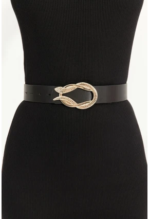 Kadın Siyah Yılan Tokalı Kemer BE691