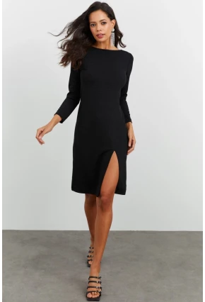 Kadın Siyah Yırtmaçlı Elbise BK1560