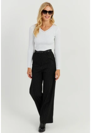 Kadın Siyah Yüksek Bel Çizgili Pantolon ELA108