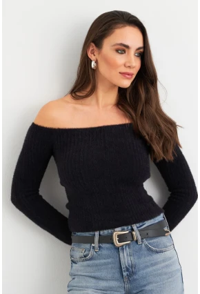 Kadın Siyah Yumuşak Dokulu Bluz SE7
