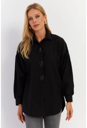 Kadın Siyah Zımbalı Gömlek MASF08