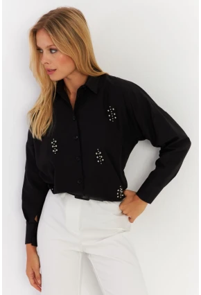 Kadın Siyah Zımbalı Gömlek MASF1