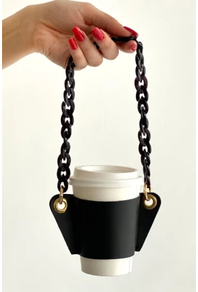 Kadın Siyah Zincir Askılı Bardaklık BE627