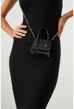 Kadın Siyah Zincir Askılı Mikro Çanta BE459