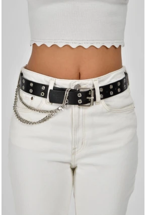 Kadın Siyah Zincirli Kuş Gözlü Kemer BE360
