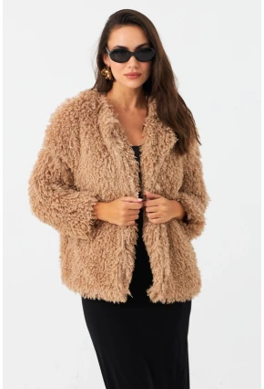 Kadın Sütlü Kahve Astarlı Peluş Kürk CO100