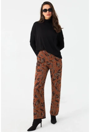 Kadın Taba Desenli Saten Pantolon MCAR1069