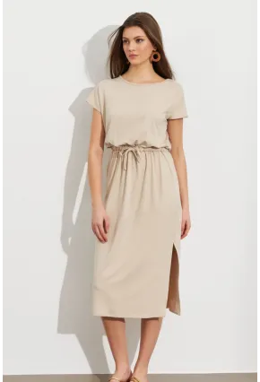 Kadın Taş Beli Büzülebilir Midi Elbise MURO1193