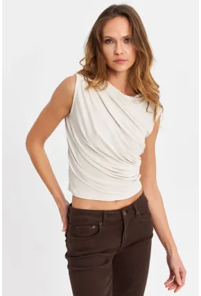 Kadın Taş Büzgülü Kolsuz Bluz LPP1205-90