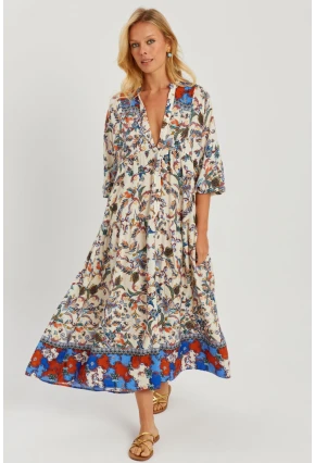 Kadın Taş Desenli Salaş Maxi Elbise GÇ166