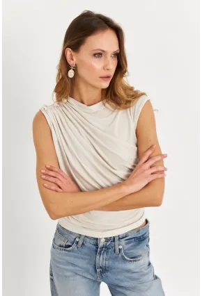 Kadın Taş Düğme Detaylı Büzgülü Bluz LPP1205-1