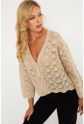 Kadın Taş Düğme Detaylı Hırka YV276