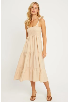 Kadın Taş Gipeli Volanlı Midi Elbise SGT407