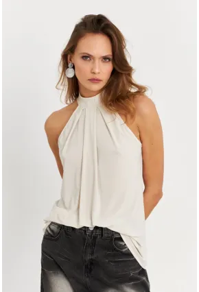 Kadın Taş Halter Yaka Desenli Bluz LPP1273