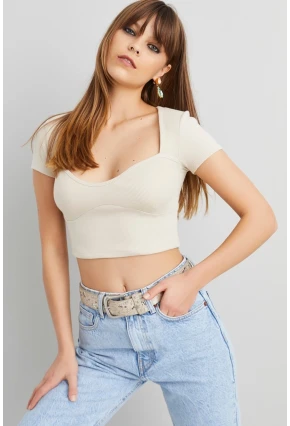 Kadın Taş Kaşkorse Crop Bluz ELT58