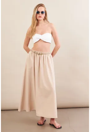 Kadın Taş Keten Cepli Midi Etek RSP4440