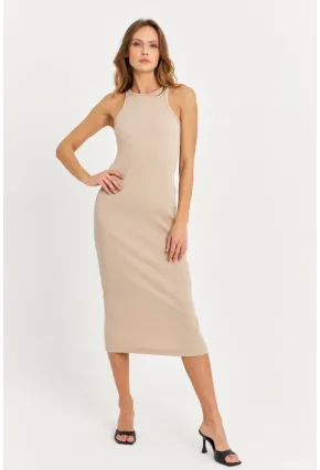 Kadın Taş Kolsuz Kaşkorse Midi Elbise EY3049