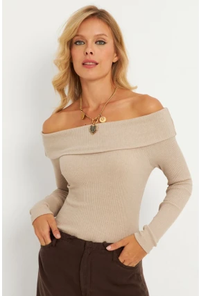 Kadın Taş Madonna Yaka Kaşkorse Bluz XL2210