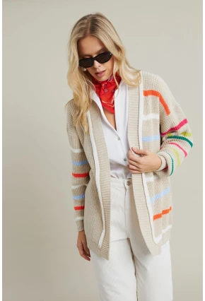 Kadın Taş-Multi Çizgili Triko Hırka MSMT2427