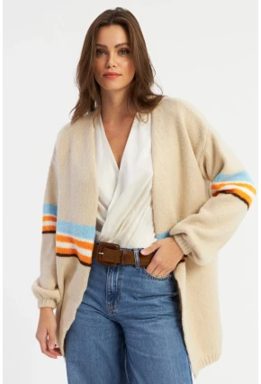 Kadın Taş Renk Çizgili Hırka SMT2429