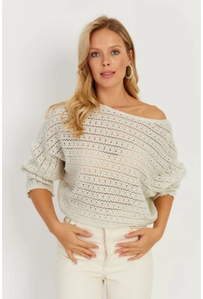 Kadın Taş Simli Ajurlu Triko Bluz YZ403