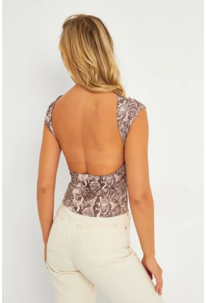Kadın Taş Sırtı Açık Yılan Desenli Yılbaşı Bluz GÇ185