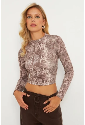 Kadın Taş Sırtı Detaylı Yılan Desenli Bluz GÇ179