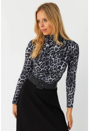 Kadın Taş-Siyah Büzgülü Desenli Bluz MDMR358-1
