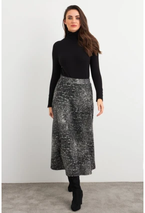 Kadın Taş-Siyah Desenli Çan Etek MLON3007