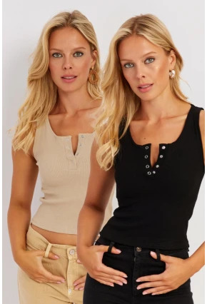 Kadın Taş-Siyah Patlı Kaşkorse Bluz MK06