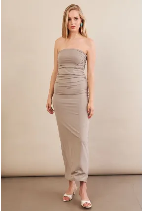 Kadın Taş Straplez Büzgülü Midi Elbise MX2005
