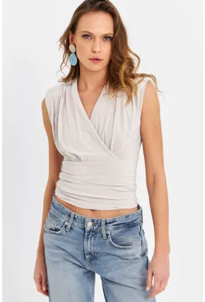 Kadın Taş Vatkalı Kruvaze Bluz MTK13213