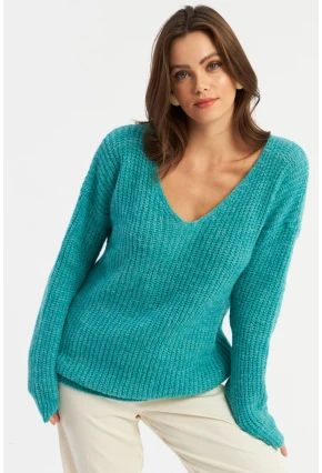 Kadın Turkuaz Triko Uzun Bluz YİL556