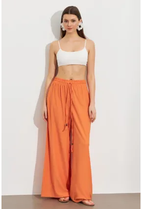 Kadın Turuncu Beli Lastikli Bürümcük Pantolon ROP105